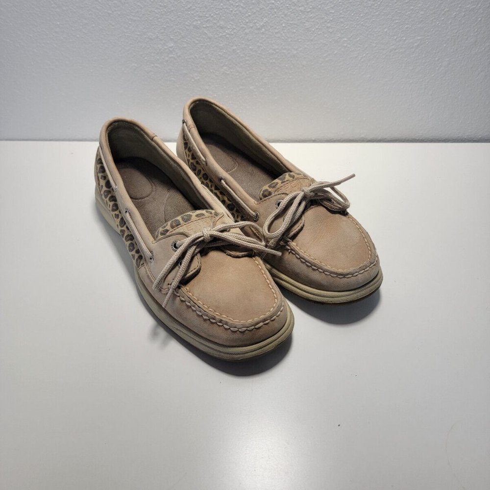 Sperry Top-Sider Womens Size 10 Tan Slip On Cheetah Print Boat Shoes